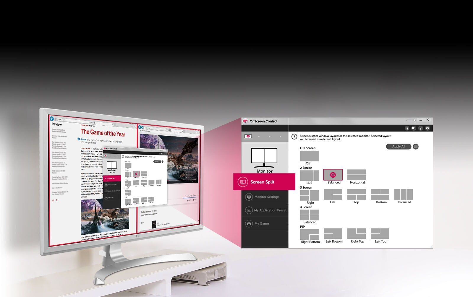 Screen Split -vaihtoehdot yhdellä napsautuksella1