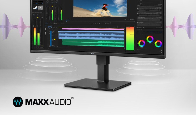 Tämä näyttö tukee sisäänrakennettua stereokaiutinta, jossa on MaxxAudio®.