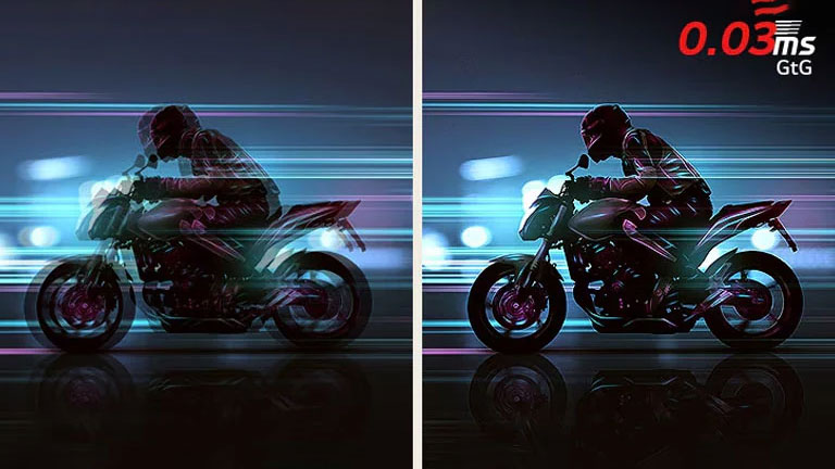 Kilpa-ajopelin kohtaus äärimmäisen nopealla 0,03 ms (GtG) vasteajalla.