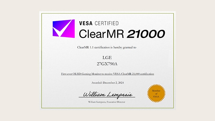 Kuva, jossa näkyy VESA CERTIFIED ClearMR 21000.