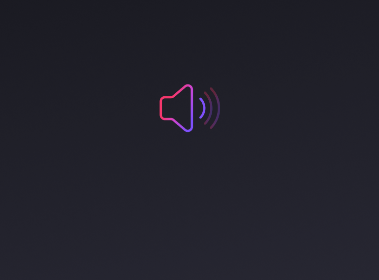 Kuvake kaiuttimesta lähettämässä ääniaaltoja vaaleanpunaisen ja violetin sävyissä symboloi hiljaisuutta ja vähäistä tärinää.