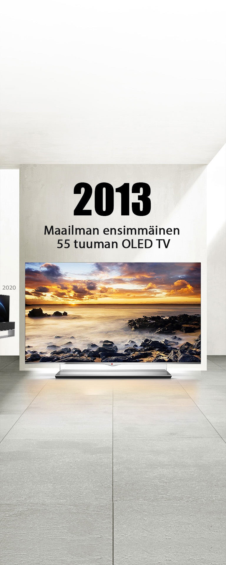 LG TV. Otsikossa lukee 2013 Maailman ensimmäinen 55 tuuman OLED TV.
