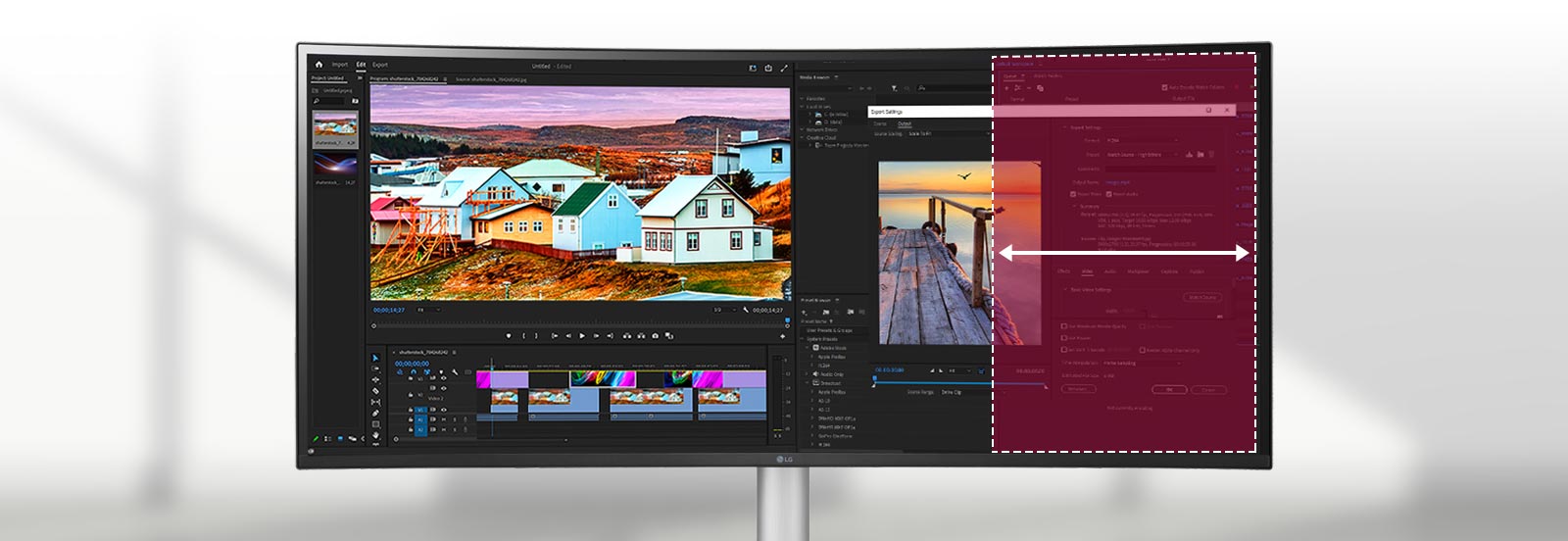 Animaatio näyttää, että näytössä voidaan näyttää kerralla enemmän sisältöä kuvasuhteen 21:9 näytön ansiosta.