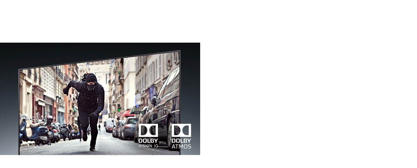 Tv-ruudulla näkyy toimintaelokuva, jossa varas juoksee