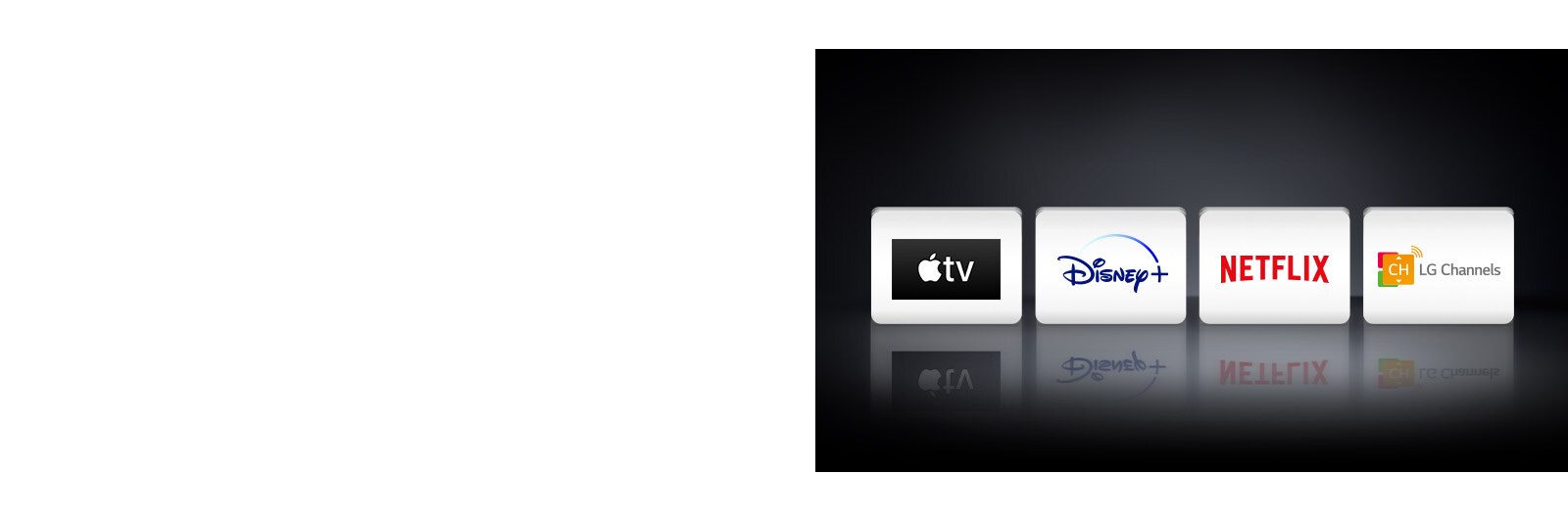 Kaksi logoa: Netflix, Disney+, Apple TV+ sekä LG Channels