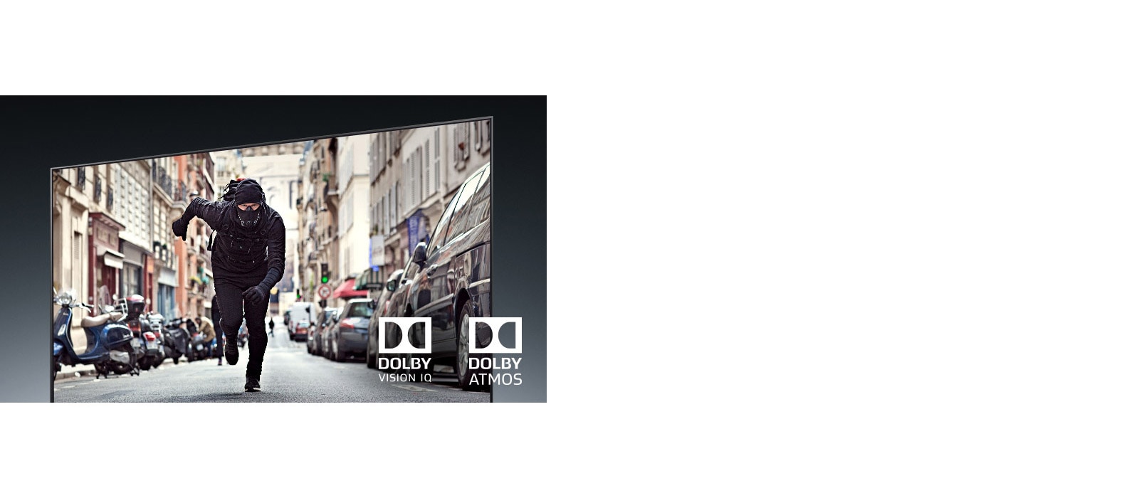 Tv-ruudulla näkyy toimintaelokuva, jossa varas juoksee