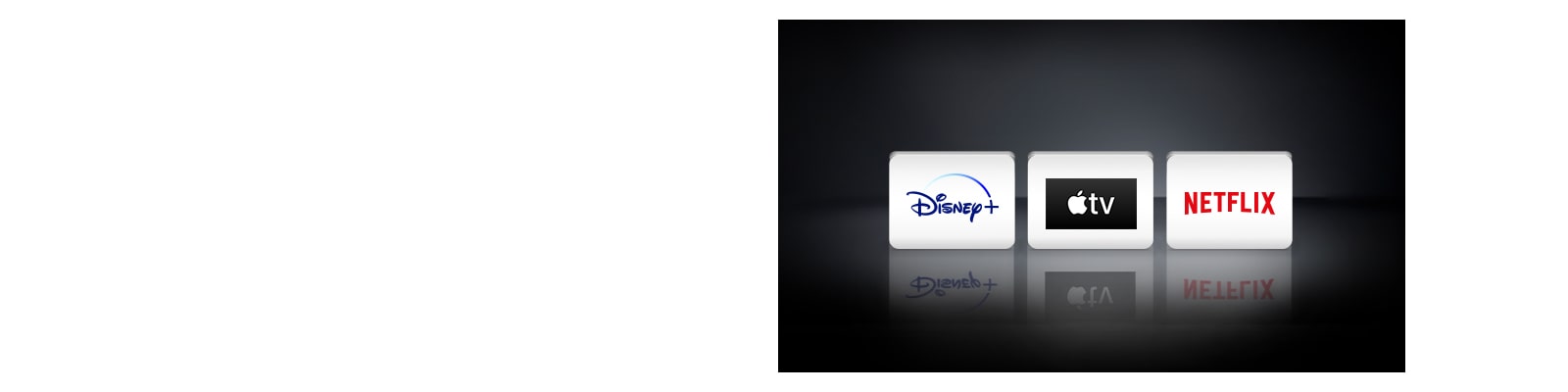 Netflix-logo, Disney+-logo ja Apple TV ‑logo on järjestetty vaakasuoraan mustalle taustalle.