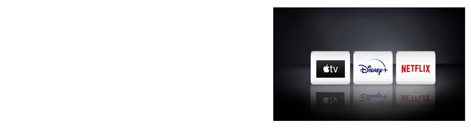 Netflix-logo, Disney+-logo ja Apple TV ‑logo on järjestetty vaakasuoraan mustalle taustalle.