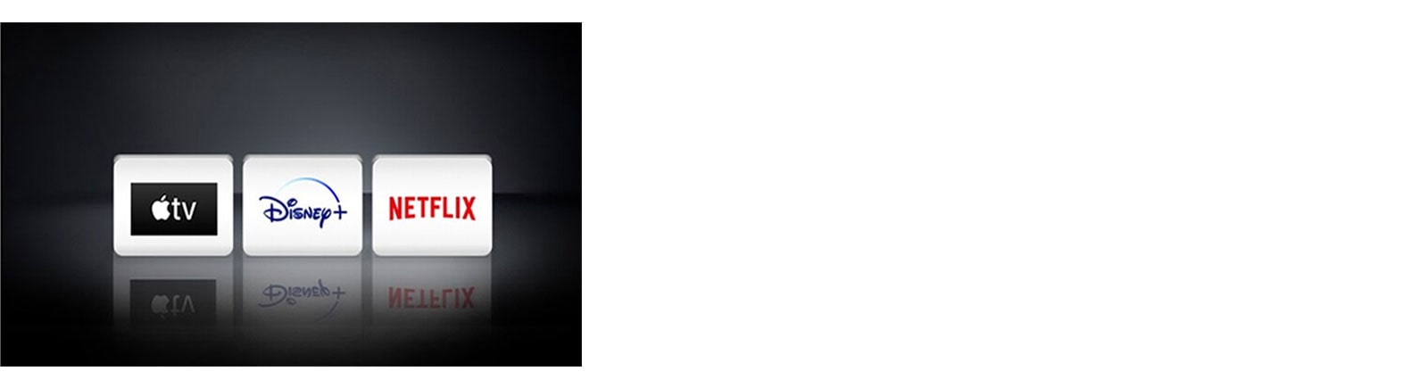 Netflix-logo, Disney+-logo ja Apple TV ‑logo on järjestetty vaakasuoraan mustalle taustalle.