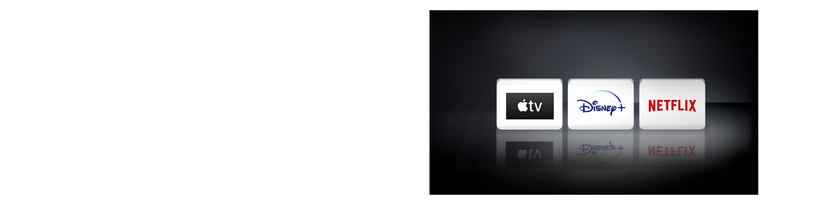 Netflix-logo, Disney+-logo ja Apple TV ‑logo on järjestetty vaakasuoraan mustalle taustalle.