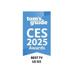 Tom's Guide 2025 CES Awards -merkki. Paras TV, LG OLED G5.