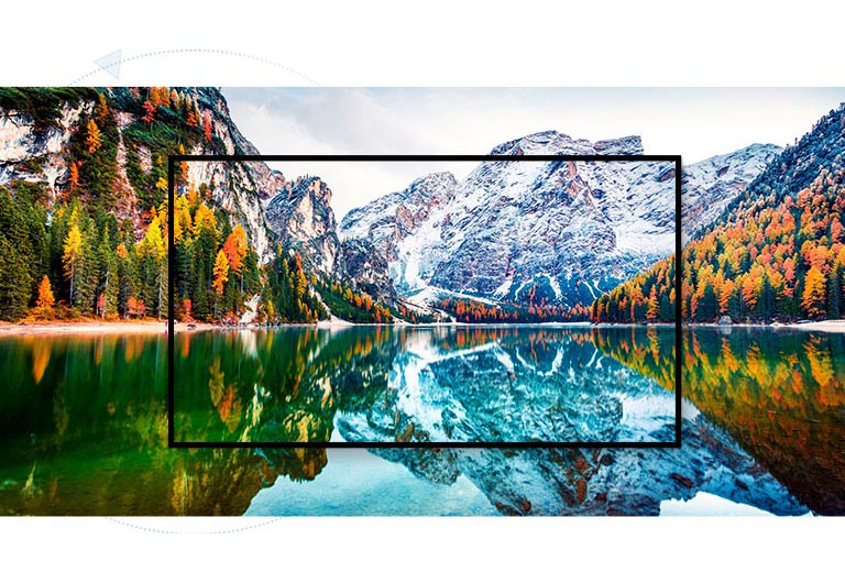 Television kuvaruudulla näkyy vuoristo- ja järvimaisemia suurennettuna (toista video)