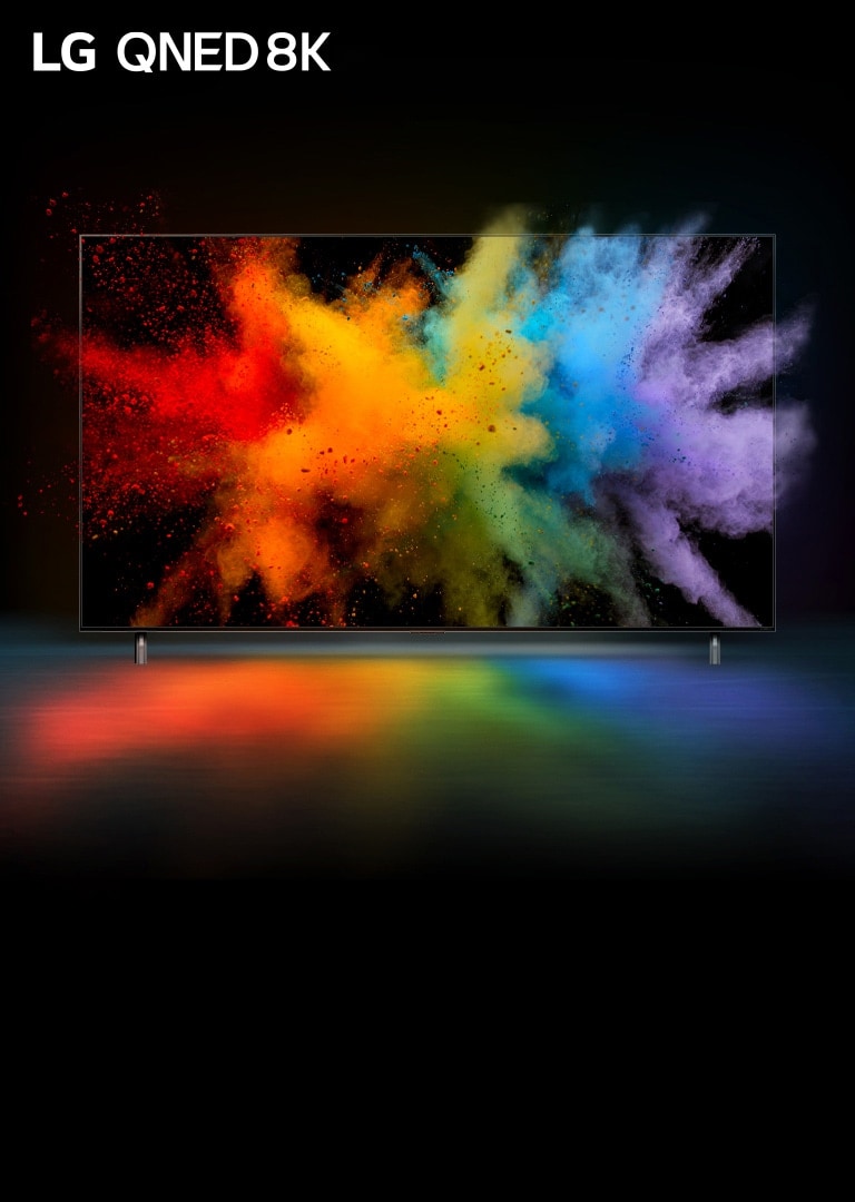 Televisiovastaanotin on mustissa tiloissa Värijauhe räjähtää televisioruudussa. 