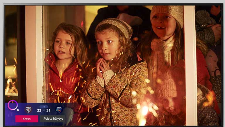 Tv-ruudulla näkyy kohtaus jouluelokuvasta ja Sports Alert -toiminto