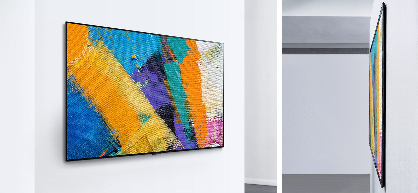 Kahdessa LG Gallery Design -televisiossa näkyy taideteos