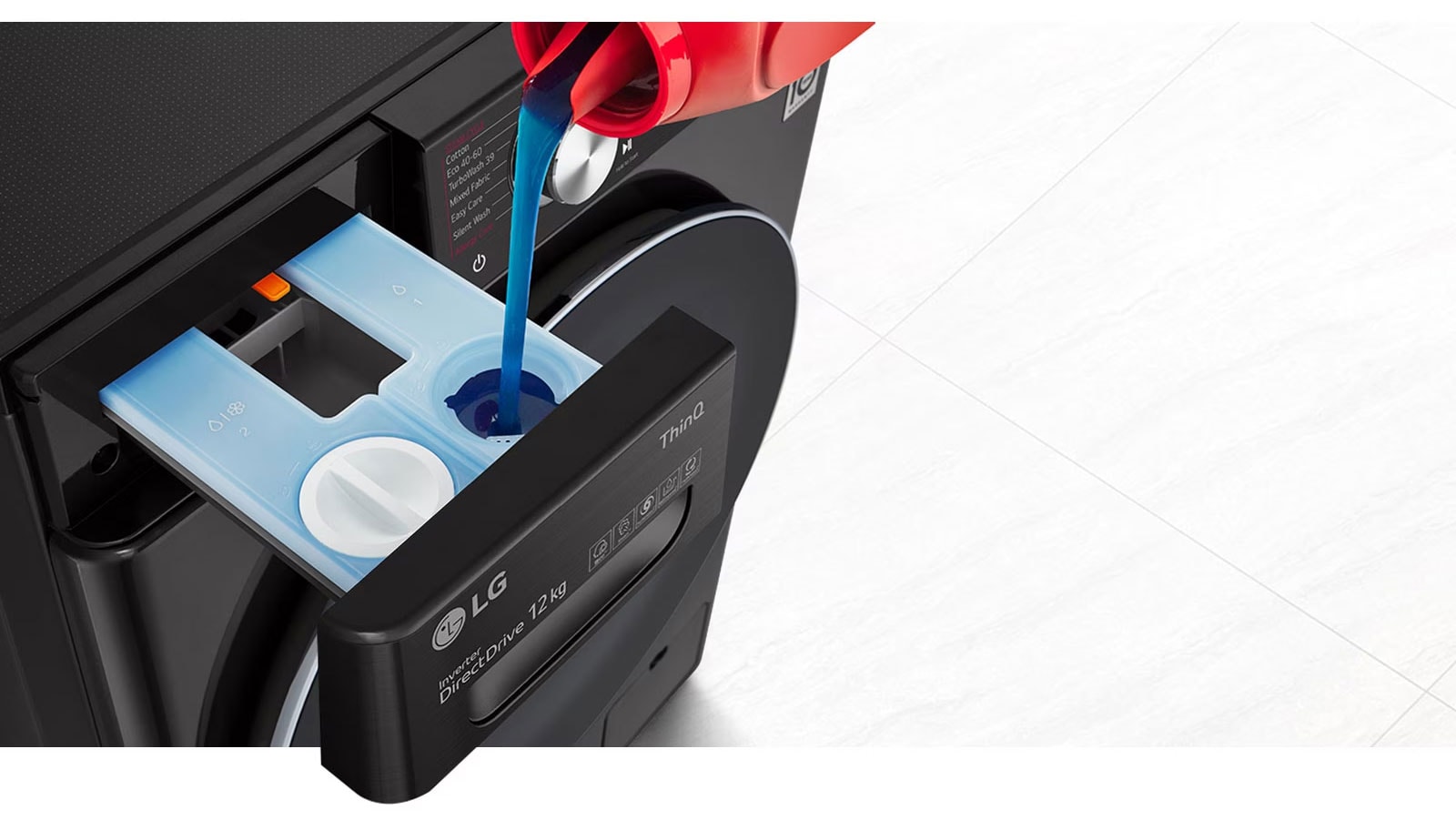 Pesuaine lisätään pesukoneen pesuainelokeroon