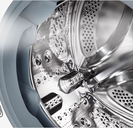 Karkaistulla lasiovella varustetun pesukoneen kuva on selvästi näkyvissä.