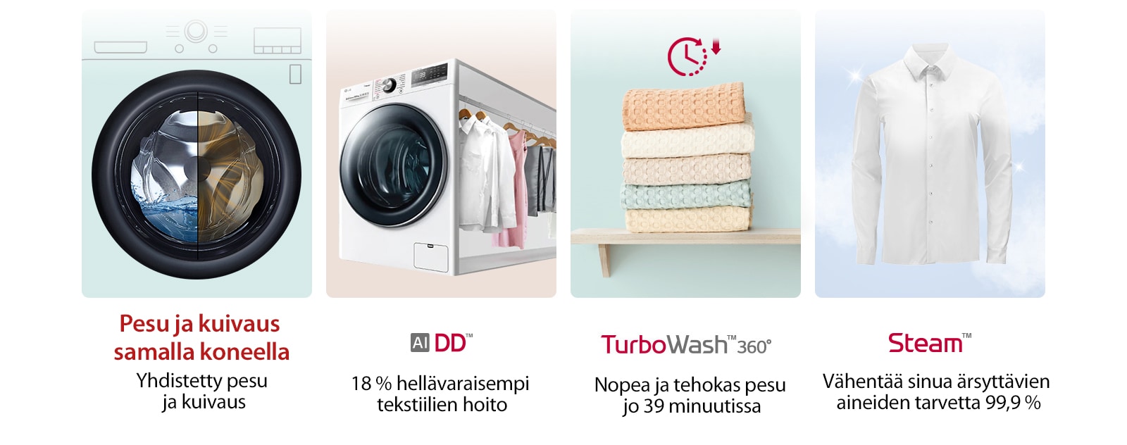 Tämä on kuva, joka tiivistää tuotteen pääominaisuudet neljään luokkaan.