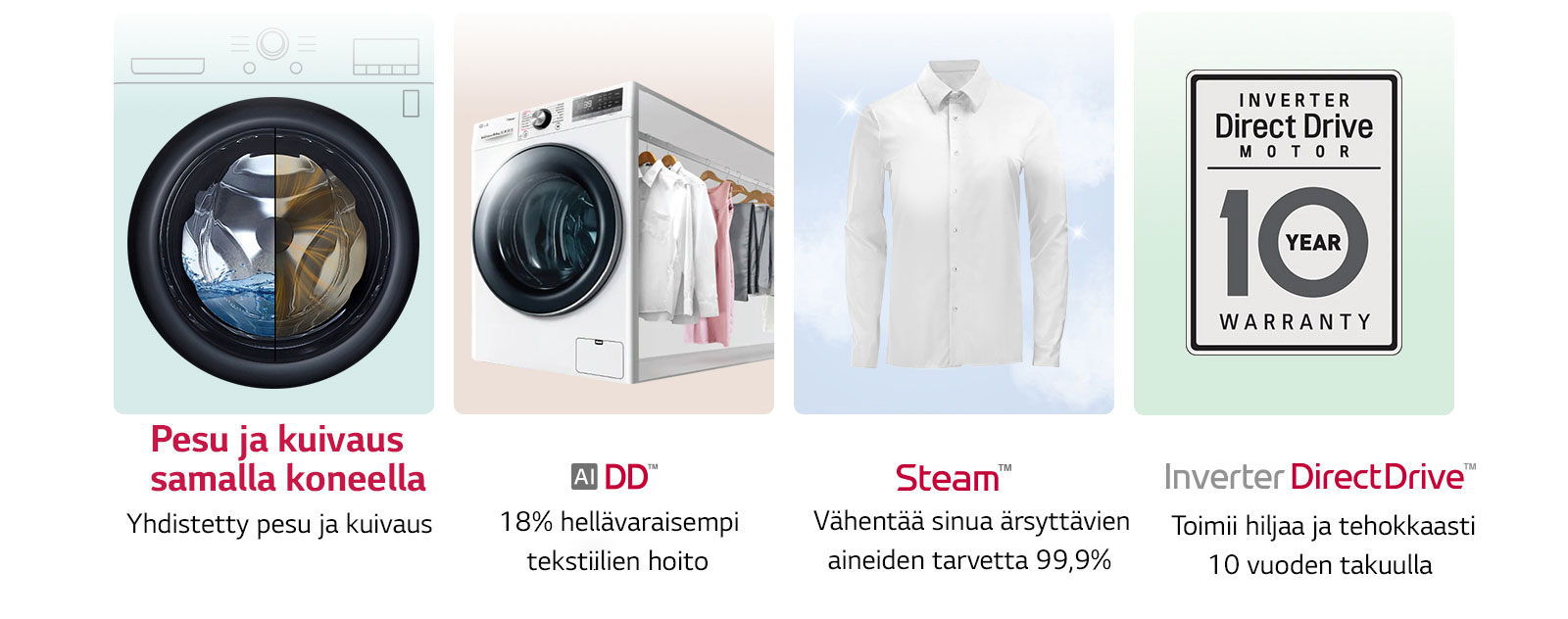 Tämä on kuva, joka tiivistää tuotteen pääominaisuudet neljään luokkaan.