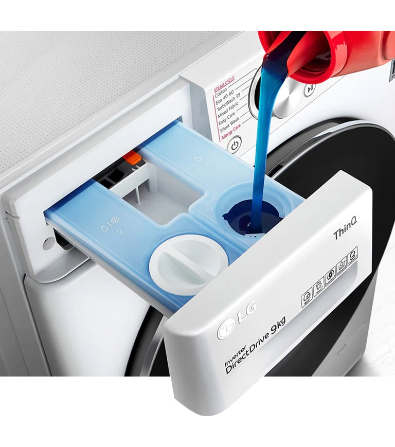 Pesuaine lisätään pesukoneen pesuainelokeroon