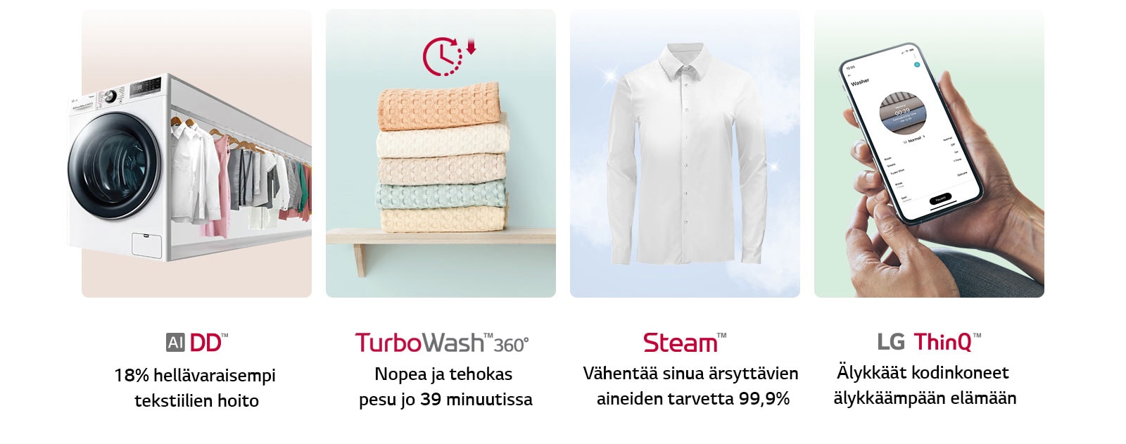 Tämä on kuva, joka tiivistää tuotteen pääominaisuudet neljään luokkaan.