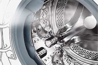 Karkaistulla lasiovella varustetun pesukoneen kuva on selvästi näkyvissä.