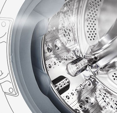 Karkaistulla lasiovella varustetun pesukoneen kuva on selvästi näkyvissä.