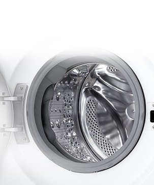 Siinä näkyy pesukoneen korin sisätila yksityiskohtaisesti.