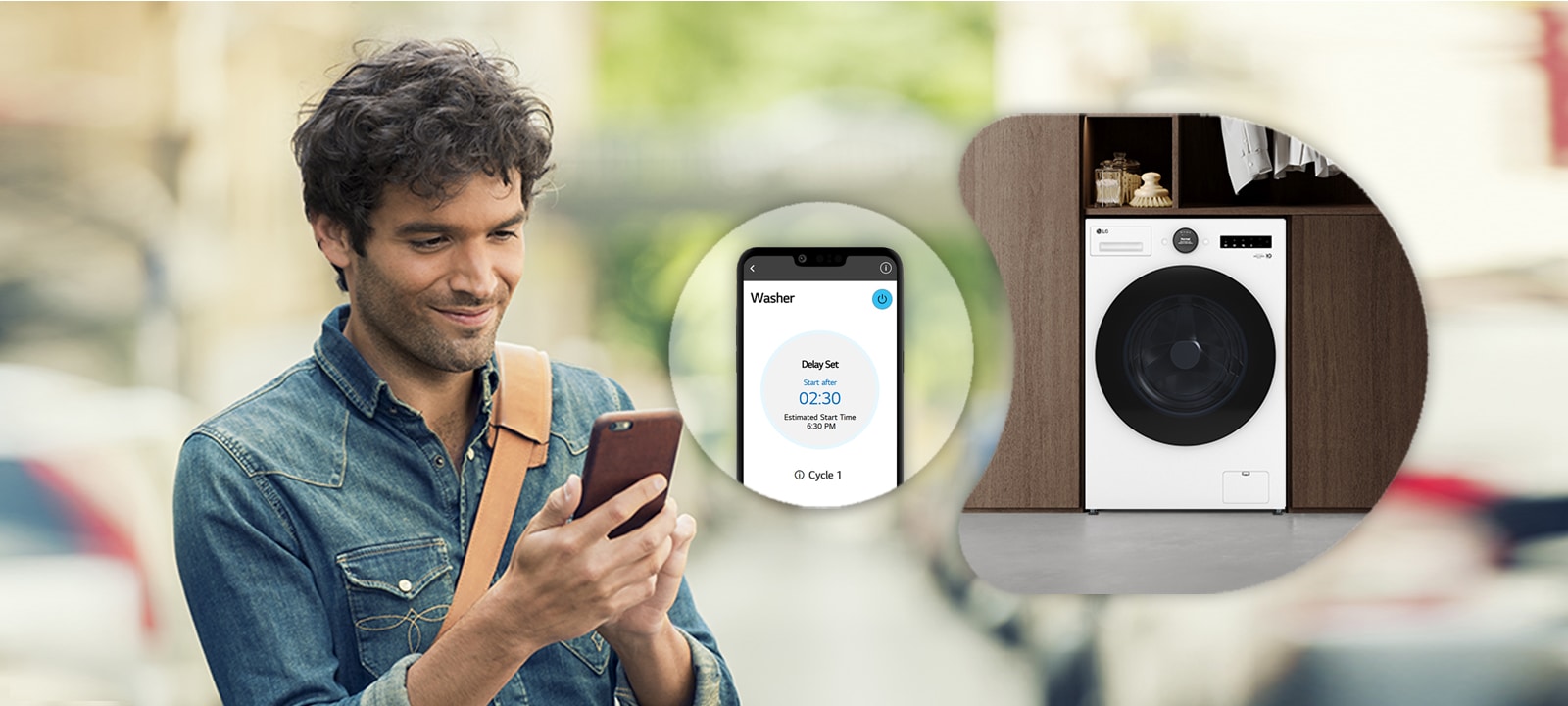 Mies käyttää sovellusta katsellessaan matkapuhelintaan.