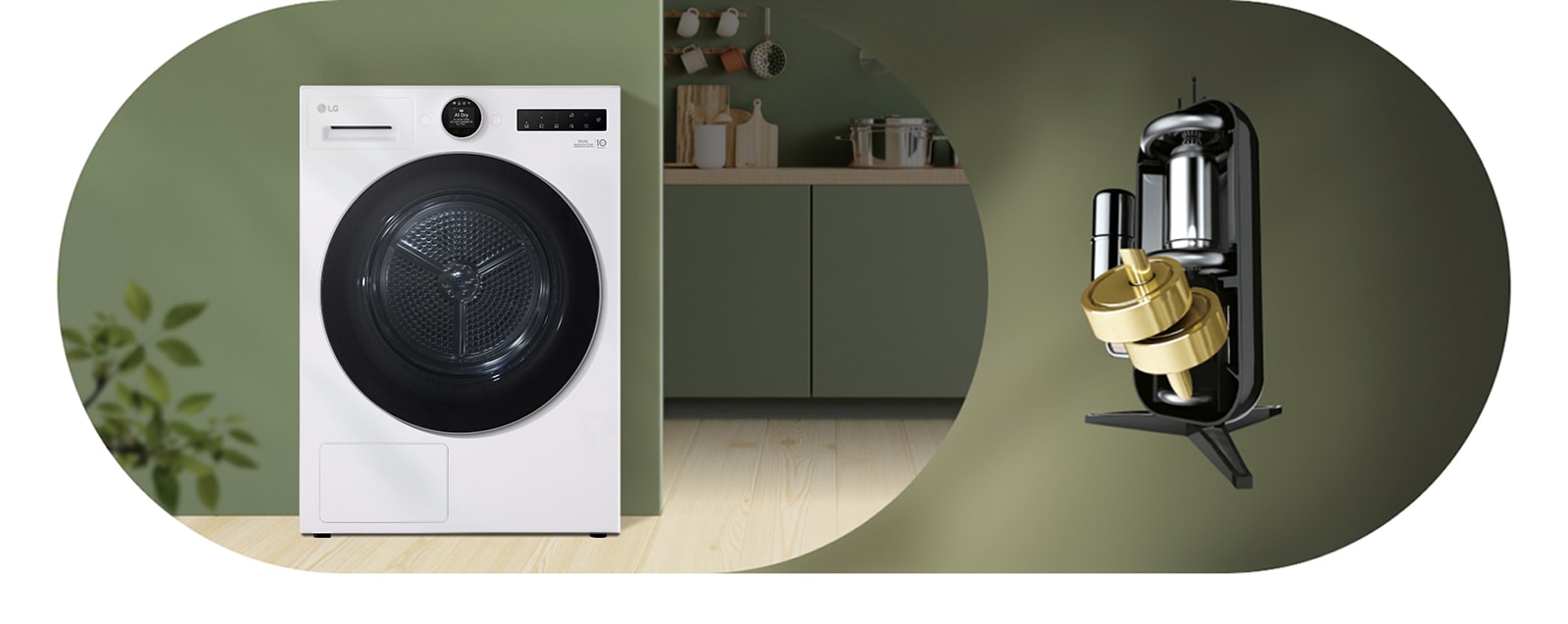LG:n kuivausrummun ja AI DUAL Inverter -kuivausrummun kuva
