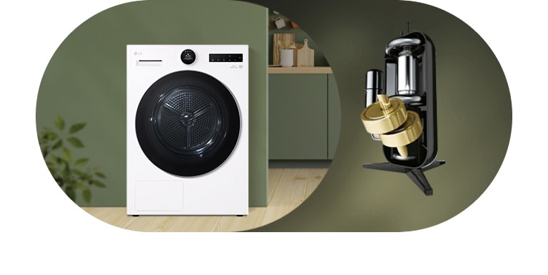 LG:n kuivausrummun ja AI DUAL Inverter -kuivausrummun kuva