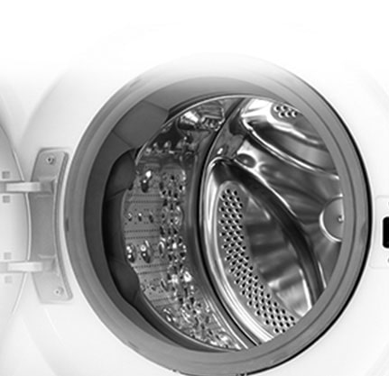 Siinä näkyy pesukoneen korin sisätila yksityiskohtaisesti.