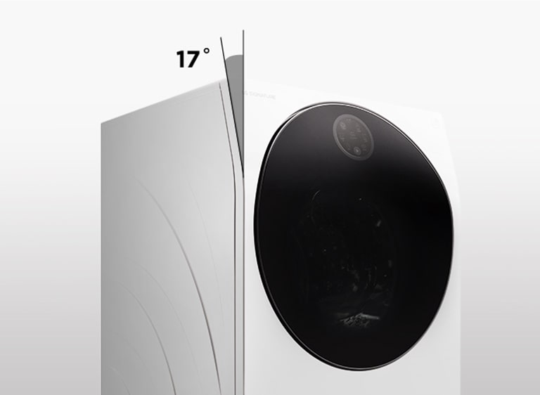 LG SIGNATURE -pesukone on sijoitettu kuvan keskelle, ja tausta on valkoinen.