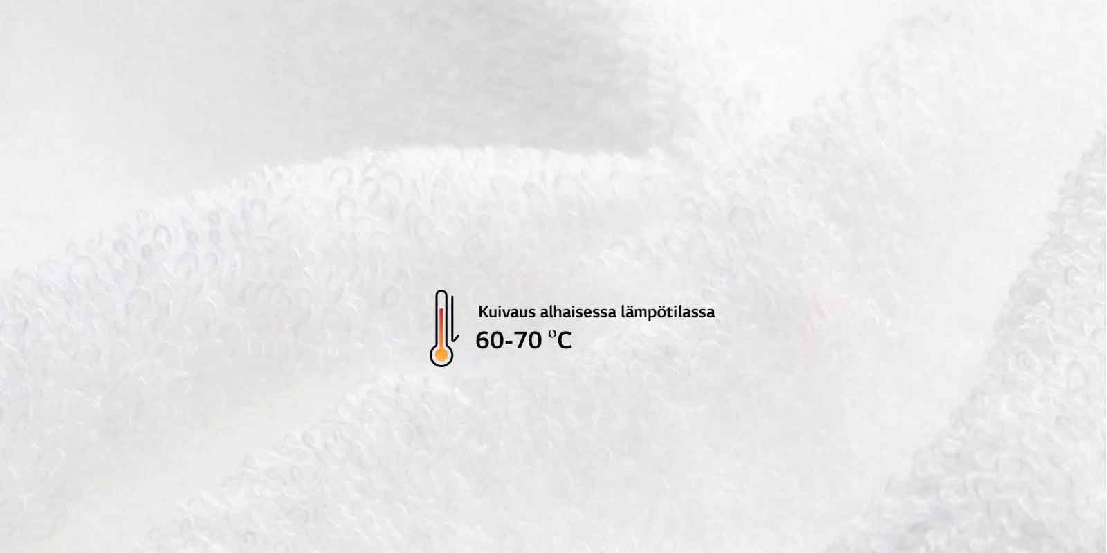 Kuivatusta pyyheliinasta on lähikuva, jossa kerrotaan LG SIGNATURE -Kuivaavat pesukoneet tärkeimmät ominaisuudet. 