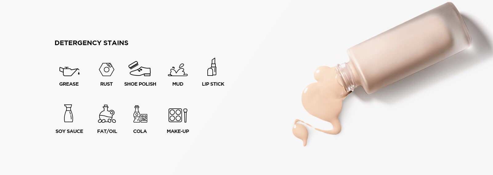 Meikkituote on sijoitettu kuvan vasempaan reunaan, ja kuvassa on valkoinen tausta.