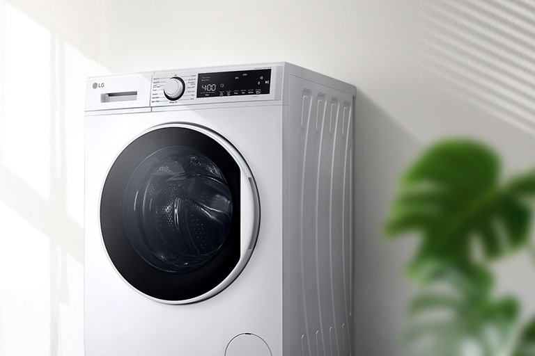 There is a washer with a good view of the door in the interior background.