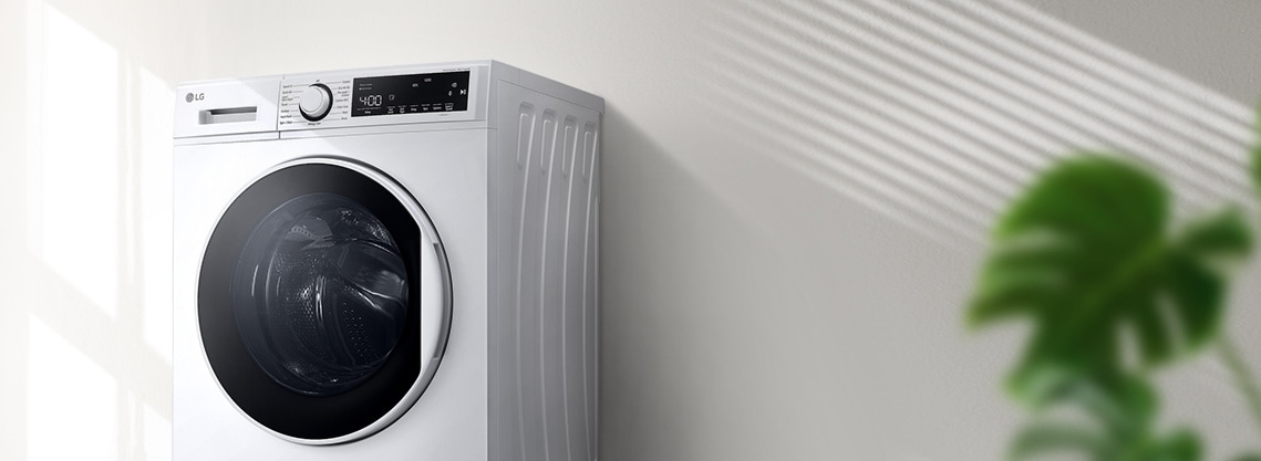 There is a washer with a good view of the door in the interior background.