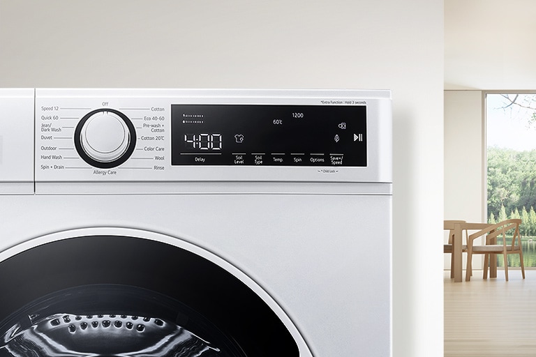 Inside the interior background, the panel of the washer is enlarged.