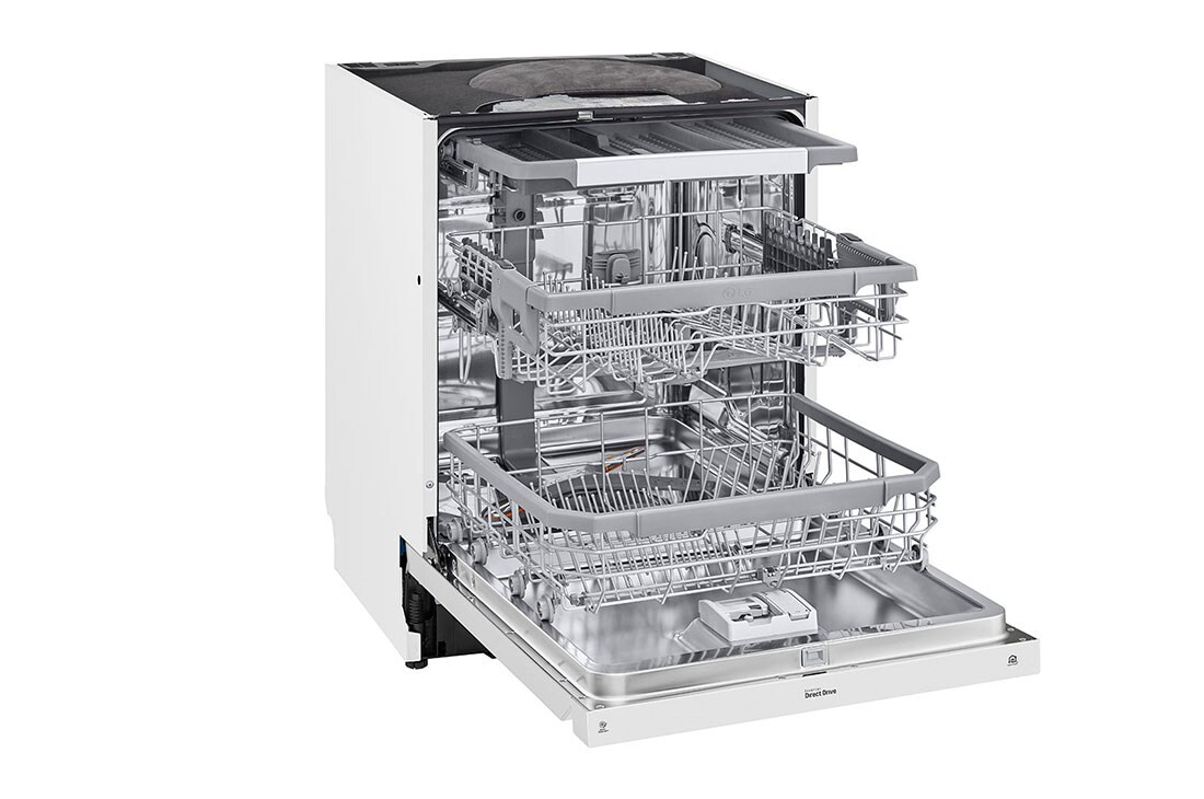 LG QuadWash™ Astianpesukone (Valkonen), Energialuokka D, jossa on Auto Open kuivausominaisuus ja Smart Diagnosis™ - Wi-Fi-yhteys, Left Open View, DU325FW, thumbnail 4