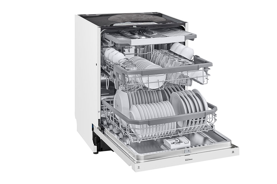 LG QuadWash™ Astianpesukone (Valkonen), Energialuokka D, jossa on Auto Open kuivausominaisuus ja Smart Diagnosis™ - Wi-Fi-yhteys, Left Open View, DU325FW, thumbnail 5