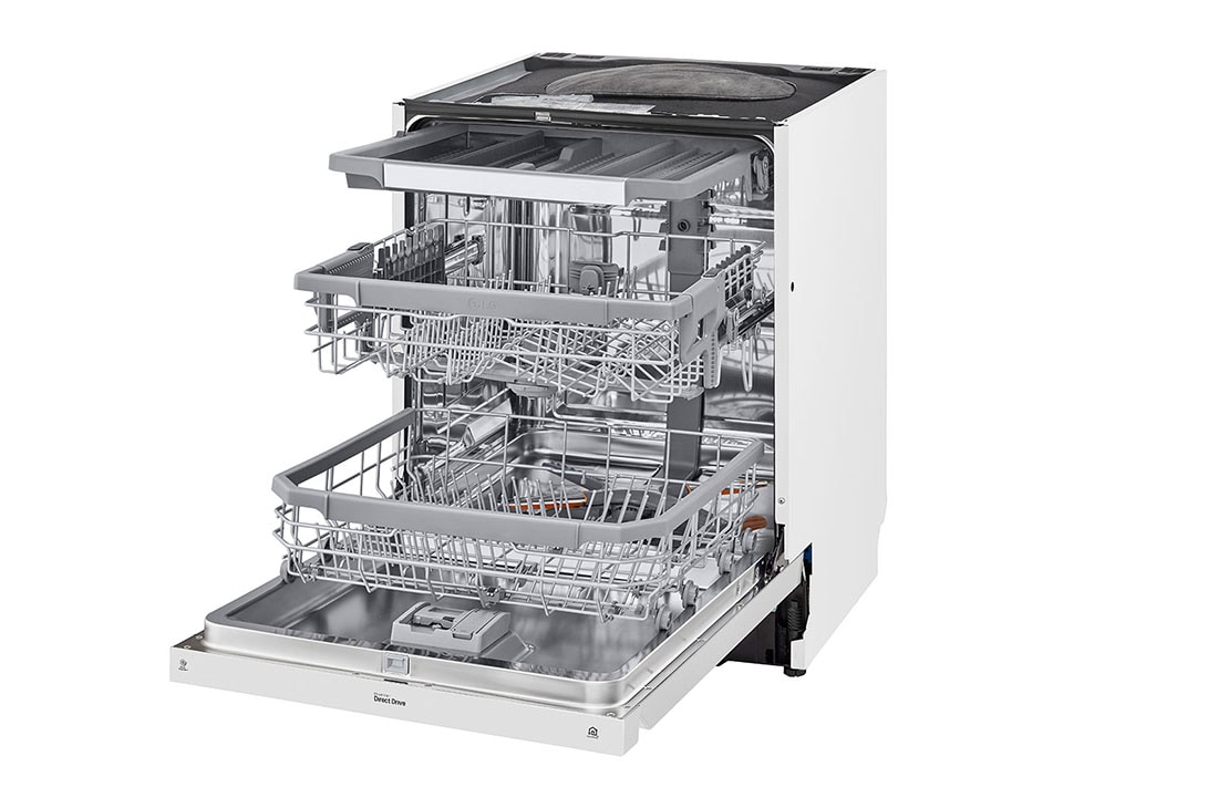 LG QuadWash™ Astianpesukone (Valkonen), Energialuokka D, jossa on Auto Open kuivausominaisuus ja Smart Diagnosis™ - Wi-Fi-yhteys, Right Open View, DU325FW, thumbnail 6