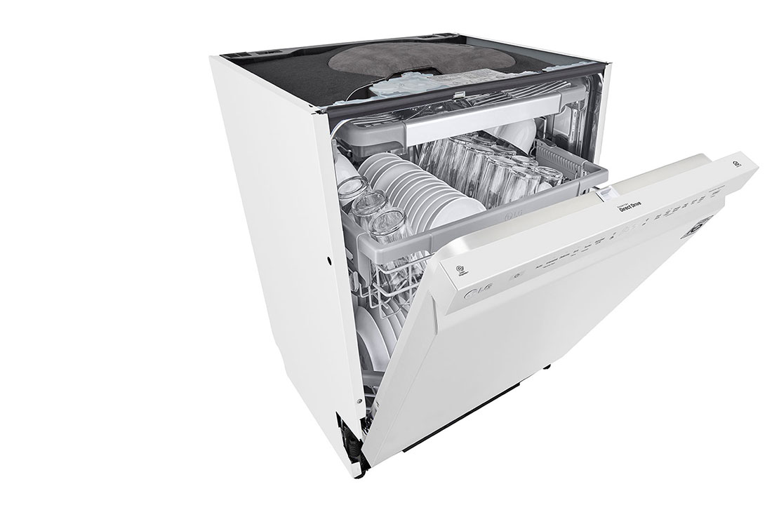 LG QuadWash™ Astianpesukone (Valkonen), Energialuokka D, jossa on Auto Open kuivausominaisuus ja Smart Diagnosis™ - Wi-Fi-yhteys, Left open Side View, DU325FW, thumbnail 11