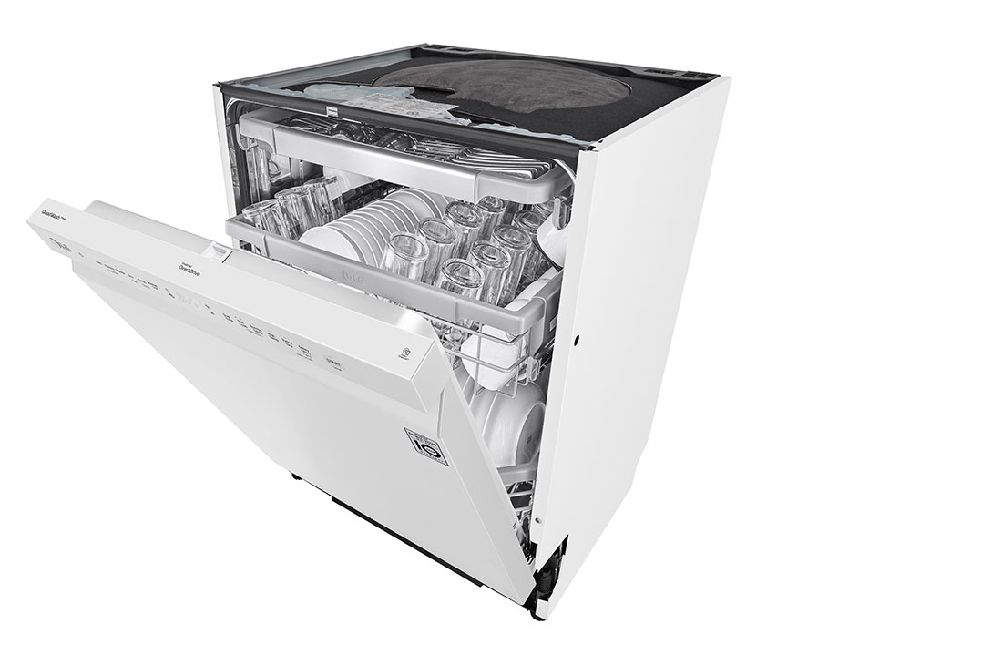 LG QuadWash™ Astianpesukone (Valkonen), Energialuokka C, jossa on Auto Open kuivausominaisuus ja Smart Diagnosis™ - Wi-Fi-yhteys, Right open Side View, DU355FW, thumbnail 12