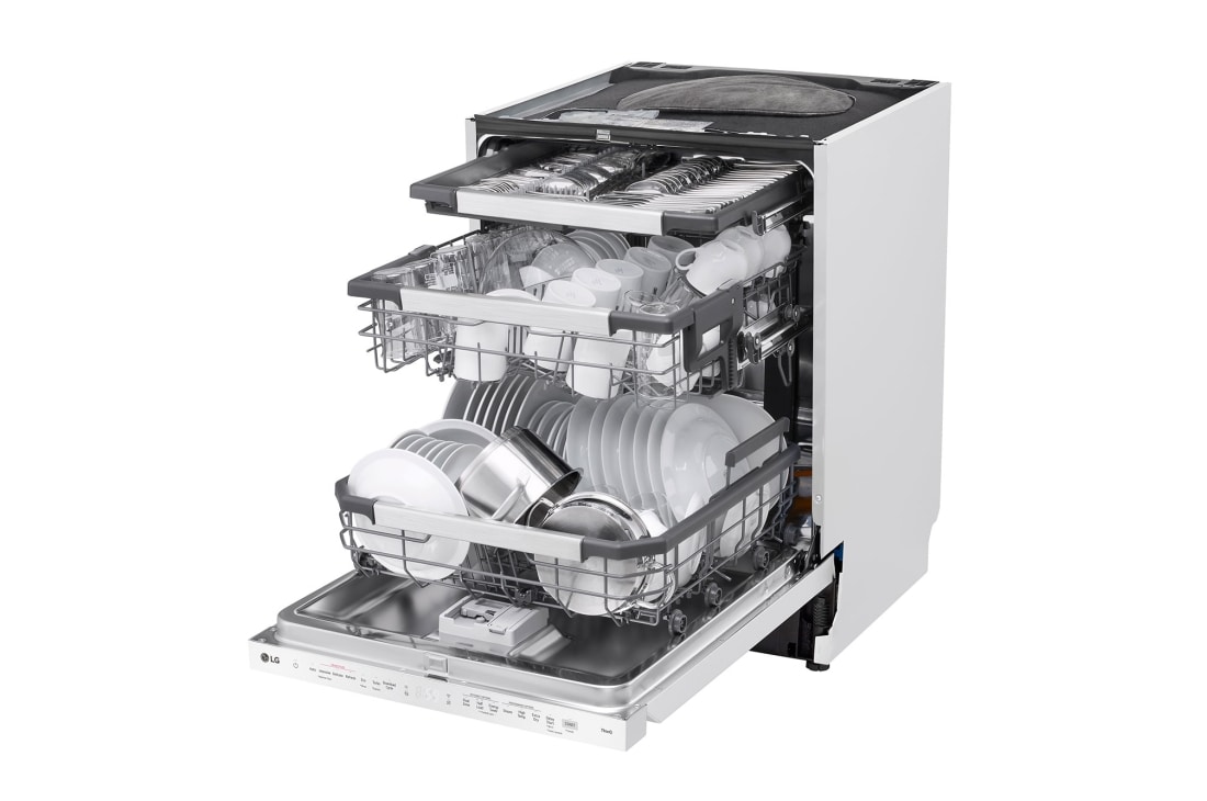 LG 14 Paikka-asetukset QuadWash™ astianpesukone TrueSteam™-ominaisuudella A-10%-energia, Avoin etunäkymä tiskien kanssa, SDU587HH, thumbnail 8