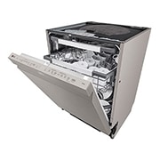 LG 14 Paikka-asetukset QuadWash™ Sisäänrakennettu astianpesukone TrueSteam™-ominaisuudella A-10%-energia, Avoin etunäkymä vasemmalta tiskien kanssa, SDU587HV, thumbnail 9