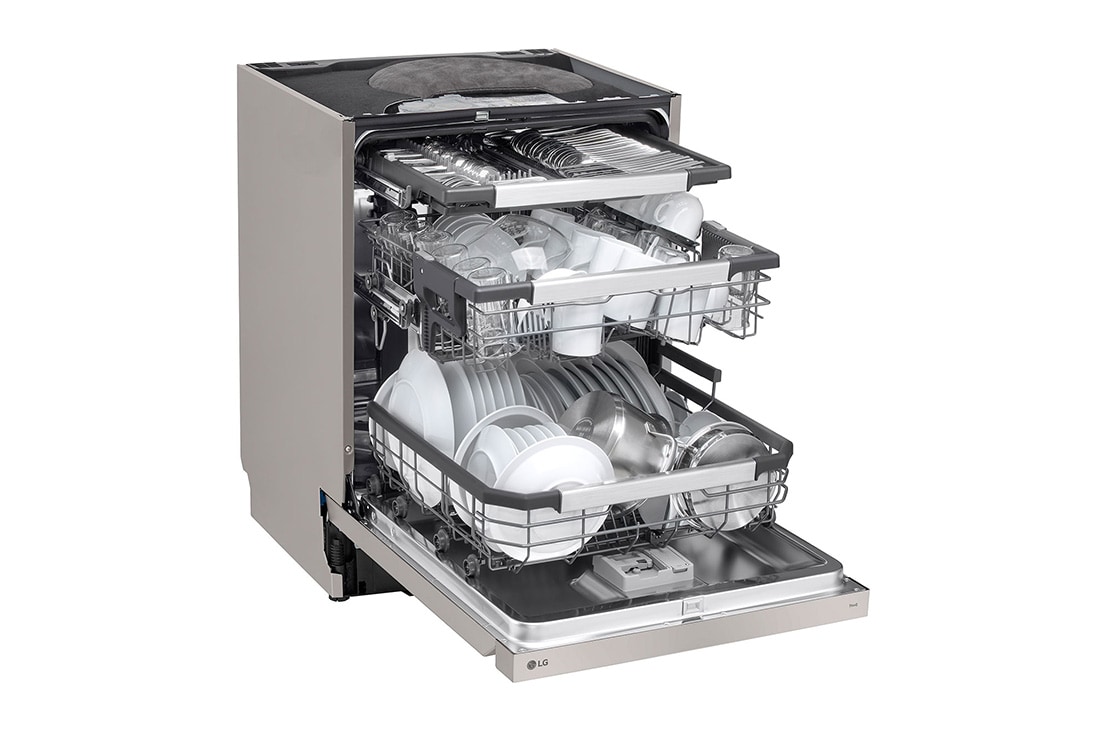 LG 14 Paikka-asetukset QuadWash™ Sisäänrakennettu astianpesukone A-10%-energia, Avoin etunäkymä vasemmalta mallista DU386FV, DU386FV, thumbnail 5