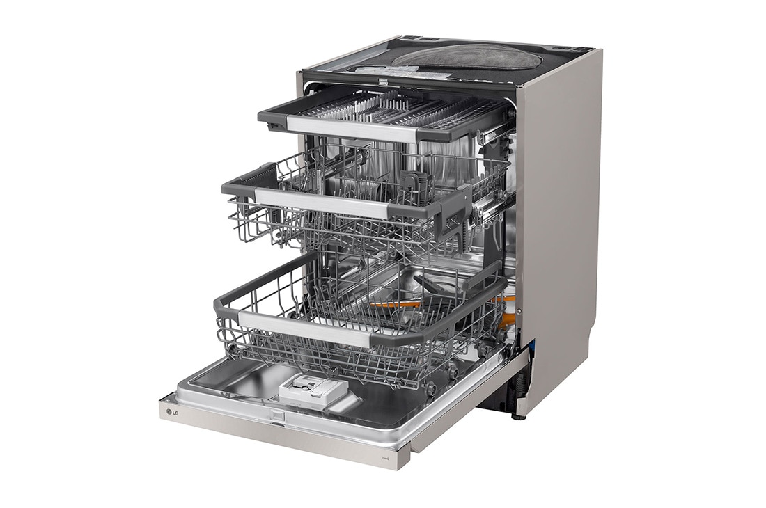 LG 14 Paikka-asetukset QuadWash™ Sisäänrakennettu astianpesukone A-10%-energia, Avoin etunäkymä tiskien kanssa, DU386FV, thumbnail 7