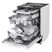 LG 14 Paikka-asetukset QuadWash™ Sisäänrakennettu astianpesukone A-10%-energia, Avoin etunäkymä vasemmalta tiskien kanssa, DU386FW, thumbnail 8