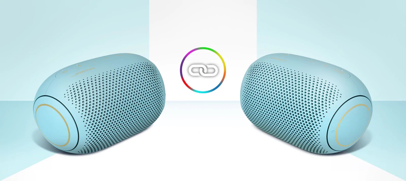 Two LG XBOOM Go PL2Bs are facing each other