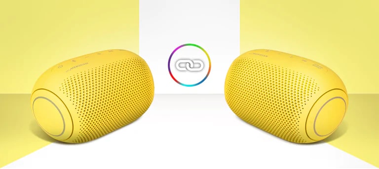 Two LG XBOOM Go PL2Ss are facing each other